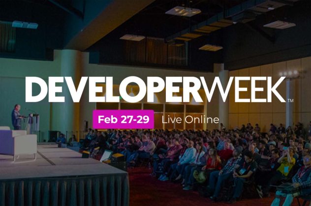 Immagine in evidenza delle sessioni virtuali della Developer Week SF 2024.