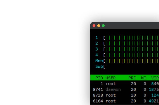 Captura de pantalla del comando ps aux en Linux mostrando el número de vCPUs en una prima Linode.
